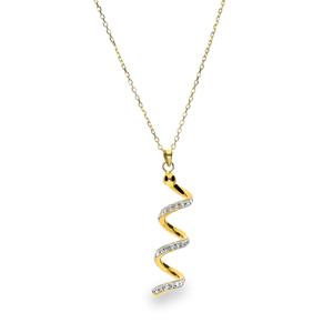 Gargantilla de oro con colgante en espiral con circonitas. Cadena malla forsat calibre 01 mm. Largo 45 cm. Cierre de reasa. 31M21