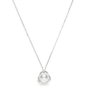 Gargantilla plata con cadena forsat 1 mm. con colgante triángulo perla shell 8 bisel liso 3 circonita garras medida 11,5 de largo 40 extensible 45 . cierre de reasa 38036