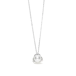 Gargantilla plata con cadena forsat 1 mm. con colgante triángulo perla shell 8 bisel liso 3 circonita garras medida 11 de largo 40 extensible 45 . cierre de reasa 5 38036