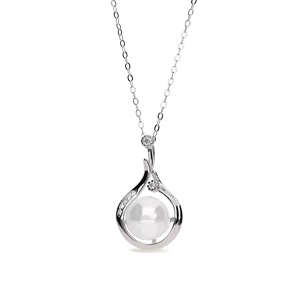 Gargantilla plata con cadena forsat 1 mm. con colgante lágrima liso circonita centro perla shell 8 mm. medida 12 x 21 de largo 40 extensible 45 . cierre de reasa 5 38040