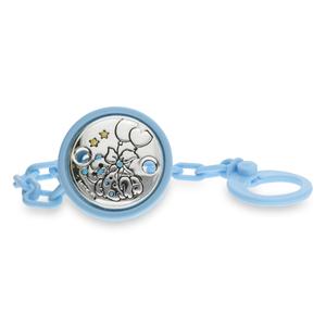 Portachupete plata bilaminado redondo dibujo oso estrella esmalte con cadena azul ES3404C