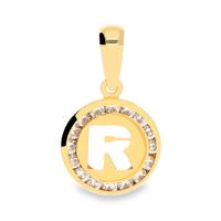 Colgante redondo letra r oro 18 quilates