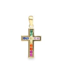 Cruz oro 18 quilates con zafiros de colores en canal 16mm
