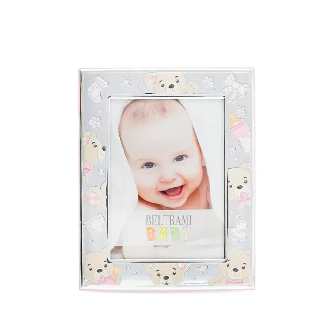 Álbum de fotos pequeño de bebe con adornos en plata bilaminada