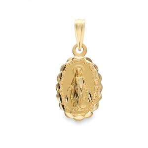 Medalla de oro Virgen La Milagrosa oval bisel lapidado de 16 mm de alto por 11 mm de ancho 50R10