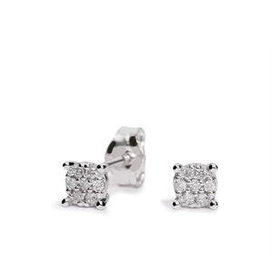 Pendiente de Oro Blanco Orla Disco con 14 Diamantes Naturales H.SI. (Blanco Small Inclusions) de 0,084 Kt. en Total. Calibre Orla 04 mm. Cierre de Presión. 0BRSPD88I4657B04