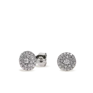 Pendiente de Oro Blanco Orla Engarzada en Garras con 50 Diamantes Naturales H.P1 (Blanco Piqué 1) de 0,20 Kt. Orla Disco Calibre 07,70 mm. Cierre de Presión. 0BRSPD88J7314B00