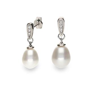 Pendiente oro blanco 6 diamante natural blanco small inclusions 0,104 kt. lágrima grano perla cultivada pera 7 - 07,5 colgar de largo 20 cierre de presión. 2BRSPD88V0140B00
