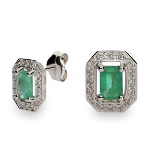 Pendiente oro blanco 32 diamante natural blanco small inclusions 1 0,26 kt. grano orla esmeralda fino rectangular 6 x 4 mm. 4 garras medida 11 x 9 cierre de presión. 3BRSPD88O152EB00