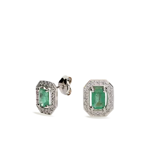 Pendiente oro blanco 32 diamante natural blanco small inclusions 1 0,26 kt. grano orla esmeralda fino rectangular 6 x 4 mm. 4 garras medida 11 x 9 cierre de presión. 3BRSPD88O152EB00