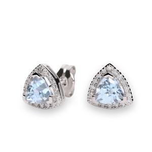 Pendiente oro blanco 36 diamante natural blanco small inclusions 2 0,18 kt. garras centro aguamarina fina triángulo 6 mm. 4 garras medida 9 mm. cierre de presión. 3BRSPD88PAT06B00