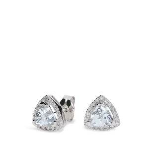 Pendiente oro blanco 36 diamante natural blanco small inclusions 2 0,18 kt. garras centro aguamarina fina triángulo 6 mm. 4 garras medida 9 mm. cierre de presión. 3BRSPD88PAT06B00