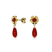 Pendientes coral lagrima flor oro 18 quilates