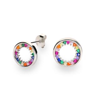 Pendiente plata circulo calado circonita tutti fruti garras medida 10,5 mm. cierre de presión. 6 20268