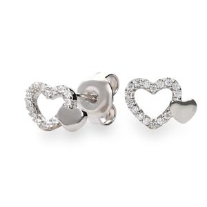 Pendiente plata forma corazón calado circonita cuajo corazón liso medida 8 cierre de presión. 203127