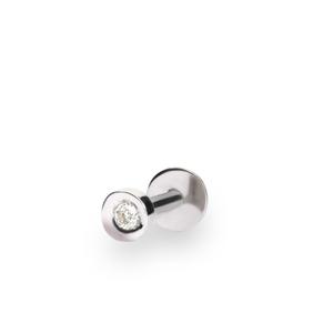 Piercing oreja oro blanco diamante natural blanco small inclusions 1 0,025 kt. chaton medida 03,2 cierre de tubo con disco plano 2BRSPI89C0115B03