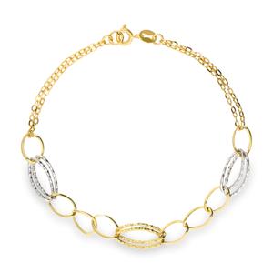 Pulsera de Oro Hueca con Anillas Lisas y Dobles Picadas. Calibre 07 mm. Cadena Malla Forsat Calibre 01 mm. Largo 19 cm. 24F228