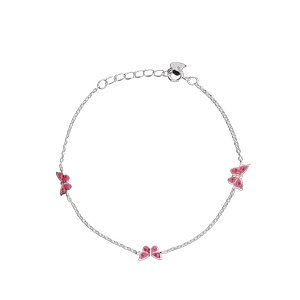 Pulsera niña plata con cadena forsat 01,2 motivo 3 mariposa esmalte rosa circonita rosa fundido medida 6 x 7 de largo 16 extensible 18 . cierre de reasa 324118