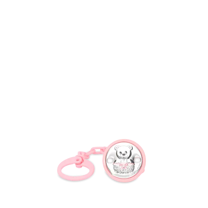 Cadena portachupetes oso cesta rosa