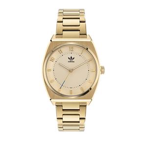Reloj Adidas para Mujer de Acero Pavonado Dorado con Armis de Acero Pavonado Dorado. Esfera Dorada con Números Árabes y Logotipo en el Centro. Bisel Liso. Sumergible 50 metros. Caja de 38mm AOSY22026