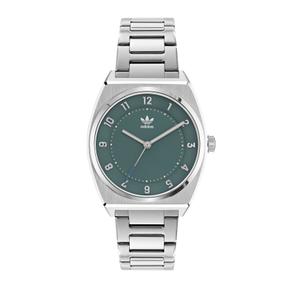 Reloj Adidas para Señora de Acero con Armis de Acero de Calibre 20mm. Esfera Verde con Números Árabes y Logotipo en el Centro. Bisel Liso. Sumergible 50m. Caja de 38mm AOSY22027