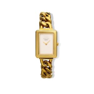 Reloj Cauny para Señora de Acero Pavonado Dorado y Armis con Malla Barbada+Correa de Piel Marrón. Esfera Rectangular Blanca sin Números y Bisel Liso. Cristal Anti-Reflex Recubierto de Zafiro. Sumergible 30m. Caja 25x35mm CFT001PK