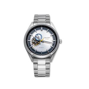 Reloj Automático Cauny para Caballero de Acero con Armis de Calibre 20mm. Esfera Plateada con Números Palos, Función 12-24H y Bisel Liso. Cristal de Zafiro. Sumergible 100m. Caja 43mm CPO005