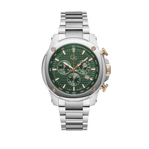 Reloj Cronógrafo Guess Collection para Caballero de Acero con Armis Mate-Brillo de Calibre 26mm. Esfera Verde con Cristal Mineral Recubierto de Zafiro, Taquímetro en el Borde, Números Palos y Calendario. Swiss Movement. Sumergible 100 metros. Caja 45 mm Z13003G9MF