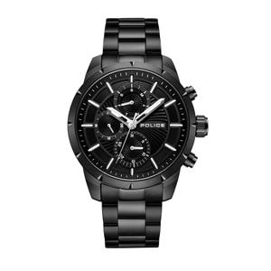 Reloj Multifunción Police para Hombre con Caja y Armis de Acero Pavonado Negro de Calibre 22mm. Esfera Negra con Números Palos. Bisel con Triángulos. Sumergible 50m. Caja de 45mm PEWJK2227107