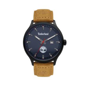 Reloj Timberland para Caballero de Acero Pavonado Negro con Correa de Piel Marrón de Calibre 22mm. Esfera Azul con Logotipo de Timberland en Parte Inferior, Números Palos con Calendario. Bisel Liso. Sumergible 50 metros. Caja de 45mm  TDWGB2102202