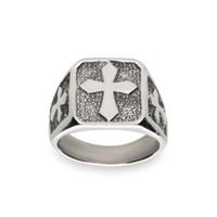 Anillo hombre sello acero cuadrado cruz talla 22
