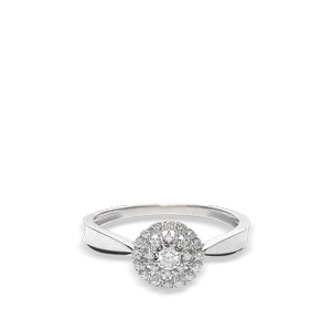 Sortija de Oro Blanco Orla Disco con 25 Diamantes Naturales H.P1. (Blanco Piqué 1) de 0,14 Kt. en Total. Orla Calibre 08,70 mm. Aro Cuchilla. 0BRSSR86L8481N16