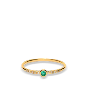 Sortija de oro con 10 diamantes naturales blancos small inclusions 1 0,05 kt. garras centro esmeralda engastada en un chaton redondo con bisel liso medida 02,5 mm 2BRSSR86A52ESN09
