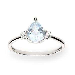 Sortija oro blanco 2 diamante natural blanco small inclusions 1 0,05 kt. 4 garras centro aguamarina fina lágrima 8 x 6 mm. 3 garras altura 4 aro interior rebajado 2BRSSR86G0251N11