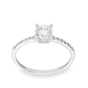Sortija oro blanco tipo solitario circonita 05,2 mm. 4 garras circonita aro grano altura 05,10 número 10 218SSR05D1047B10