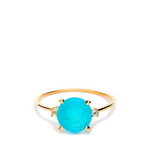 Sortija cuarzo azul redondo 8 mm. 4 garras aro 2 topacio blanca 4 garras aro hilo 218SSR03W39CZA14