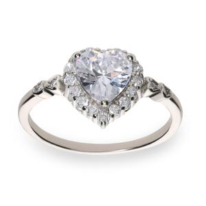 Sortija plata tipo solitario circonita centro corazón bisel circonita aro circonita medida 10 124126-14