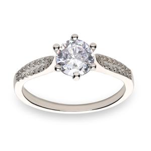 Sortija plata tipo solitario circonita blanca 6 garras aro circonita grano medida 7 124457-21
