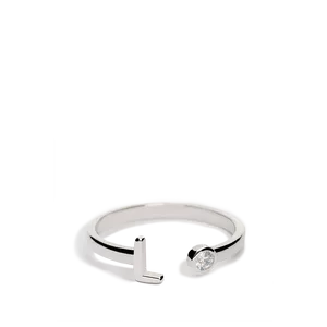 Sortija de Plata Abierta Letra L Calibre 05 mm. Chatón de Circonita Calibre 03 mm. 1368-L