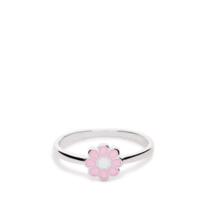 Sortija niña plata flor esmalte rosa blanca medida 7 172001-06