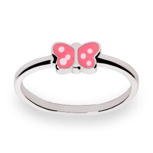 Sortija niña plata mariposa esmalte rosa blanca medida 7 172002-08