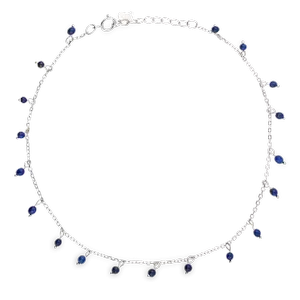 Tobilleras plata con cadena forsat 19 motivo piedra azul oscuro colgar medida 2 de largo 23 extensible 25 . cierre de reasa 345190-AZO
