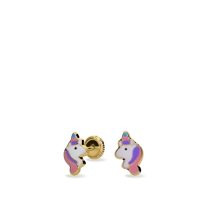 pendientes bebe unicornios 8mm oro 18 quilates