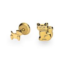 Pendientes para bebe perro y gato oro 18 quilates