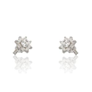 Pendiente de Oro Blanco Orla con Circonitas. Calibre 10 mm. Cierre de Presión. 013145