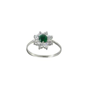 Sortija oro blanco esmeralda sintético redondo 4 garras 8 circonita orla 11 sin galería aro cuchilla 818SSR07GOR11B14