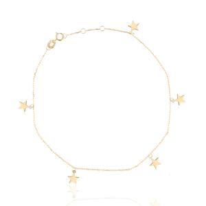 Tobillera de Oro Estrellas Lisas Calibre 05,50 mm. Cadena Malla Forsat. Largo 23 - 25 cm. Cierre de Reasa. 118STB38XTB01A25