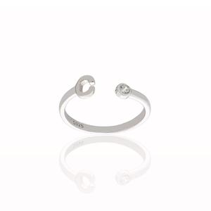 Sortija de Plata Abierta Letra C Calibre 05 mm. Chatón de Circonita Calibre 03 mm. 1368-C