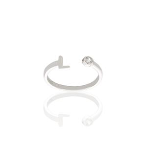 Sortija de Plata Abierta Letra L Calibre 05 mm. Chatón de Circonita Calibre 03 mm. 1368-L