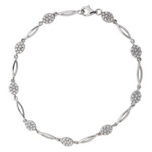 Pulsera oro blanco circonita cuajo redondo eslabon oval liso calado brillo de largo 19 cierre de mosquetón. 1618SPU0585BL19